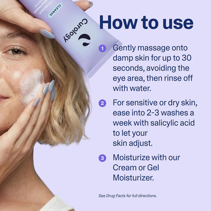 Curology 2% Salicylic Acid Face Wash for Acne Prone Skin, Cleanser with Lactic Acid, Niacinamide and Glycerin, Fragrance Free Daily Facial Cleanser, 150ml
